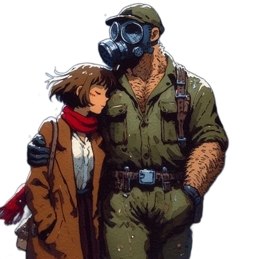 jacket, mask, comic book art, concept art, cyberpunk, pixel art, fog, woman transparent PNG cut-out