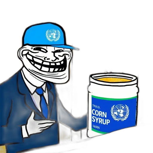 food, cartoon, blue, amusing, scene, trollface, stands, before transparent PNG cut-out