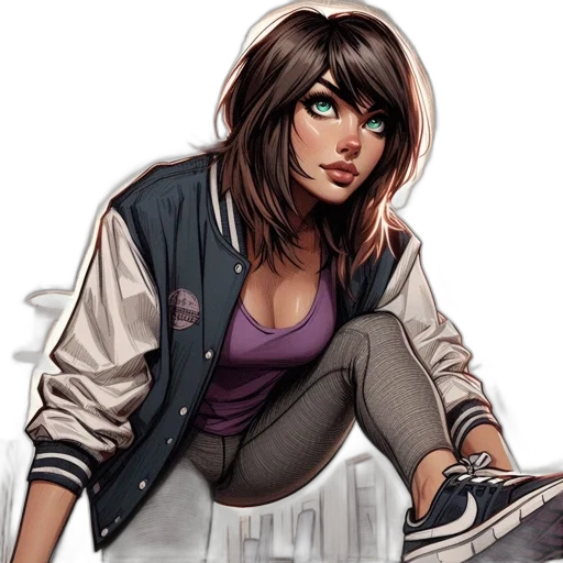 jacket, comic book art, concept art, fantasy art, cartoon, neon lights, dark, earth tones transparent PNG cut-out