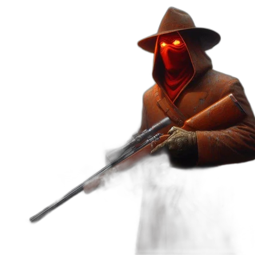 weapon, staff, mask, jacket, concept art, 3d render, photorealistic, fire transparent PNG cut-out