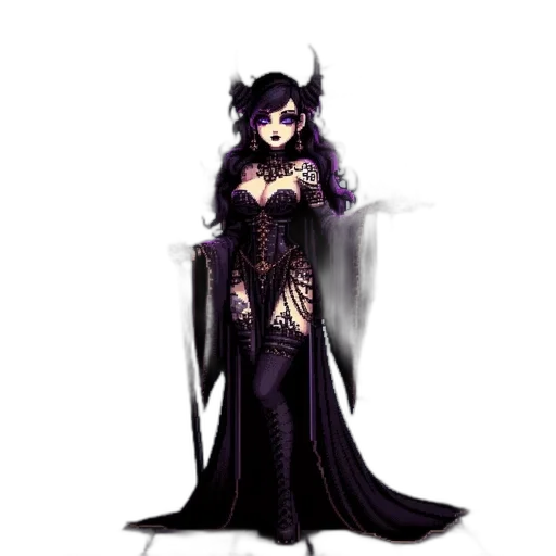 dress, staff, fantasy art, concept art, pixel art, comic book art, dark, monochrome transparent PNG cut-out