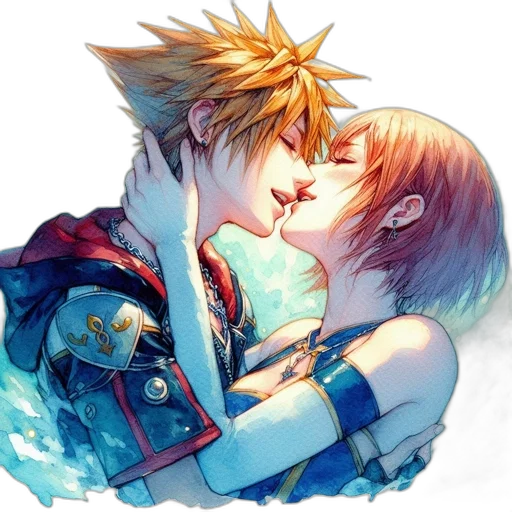 fantasy art, anime, watercolor, concept art, outer space, fire, blue, two transparent PNG cut-out