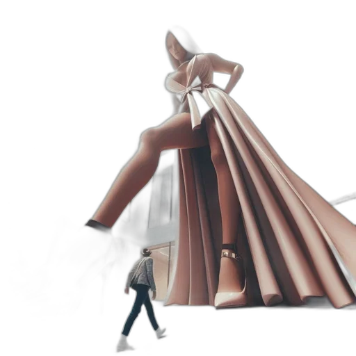 dress, umbrella, robot, concept art, 3d render, fantasy art, city street, earth tones transparent PNG cut-out
