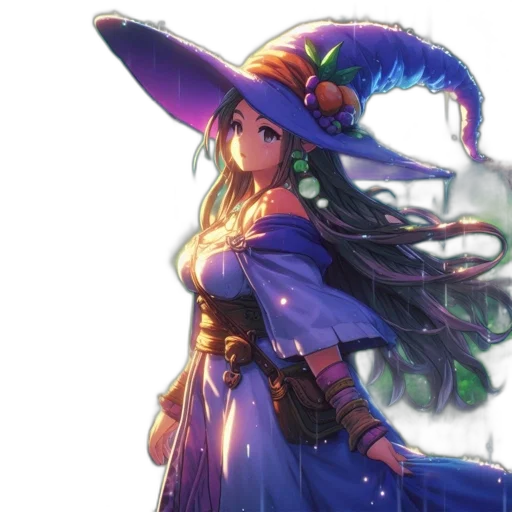 dress, staff, hat, dragon, fantasy art, concept art, anime, pixel art transparent PNG cut-out