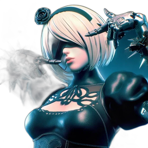 robot, cyberpunk, concept art, fantasy art, comic book art, enigmatic, female, character transparent PNG cut-out