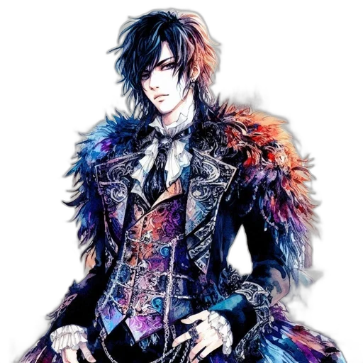 jacket, fantasy art, concept art, watercolor, comic book art, dark, blue, monochrome transparent PNG cut-out