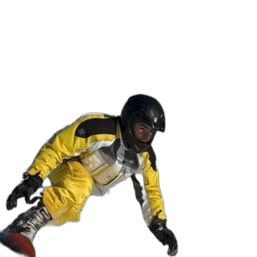 staff, jacket, concept art, 3d render, photorealistic, outer space, snowboarder, yellow transparent PNG cut-out