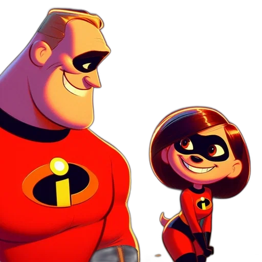comic book art, concept art, cartoon, 3d render, red, two, characters, smile transparent PNG cut-out
