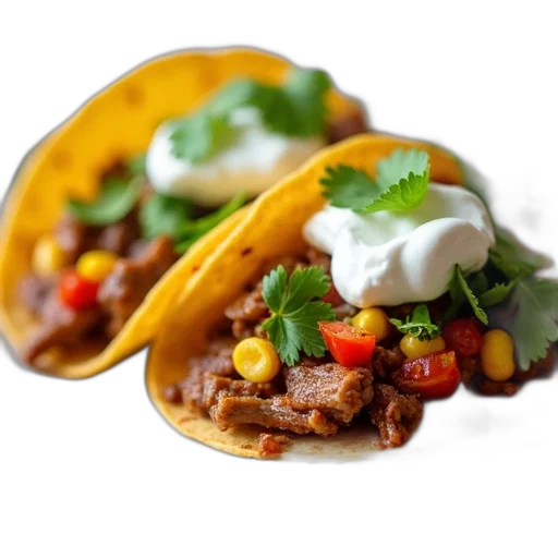 food, hat, photorealistic, close-up, view, plate, two, tacos transparent PNG cut-out