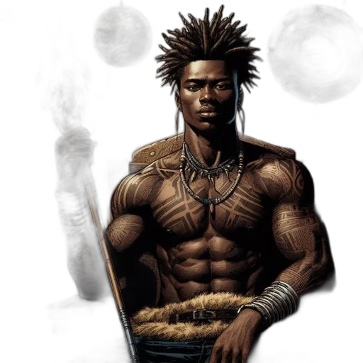 comic book art, concept art, fantasy art, photorealistic, imposing, figure, man, dreadlocks transparent PNG cut-out