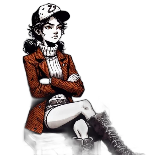 hat, jacket, staff, comic book art, concept art, cartoon, pixel art, monochrome transparent PNG cut-out