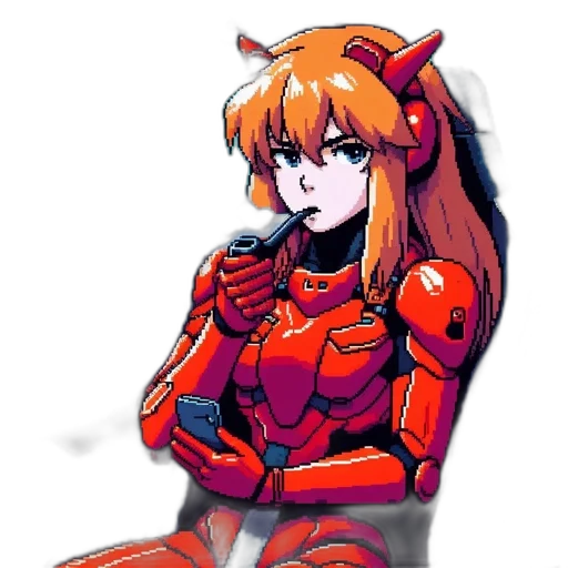 robot, pixel art, concept art, anime, vaporwave, outer space, neon lights, red transparent PNG cut-out