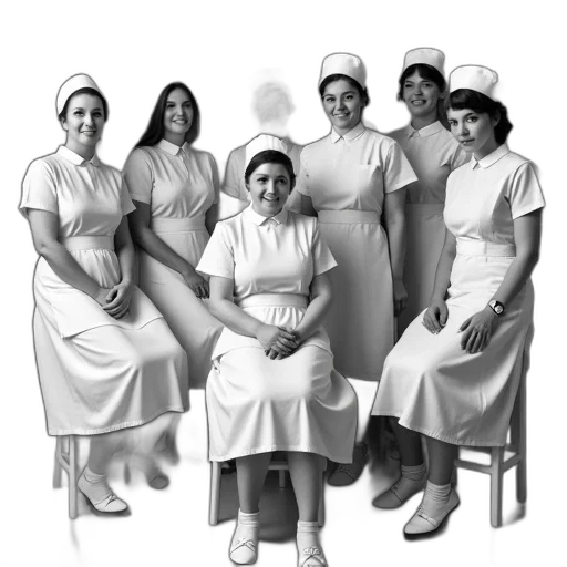 staff, black, white, photograph, group, nurses, hospital, setting transparent PNG cut-out