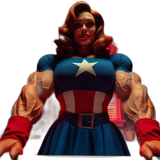 comic book art, concept art, 3d render, woman, captain, america, costume, muscular transparent PNG cut-out