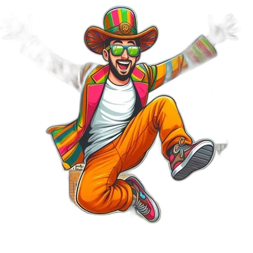 jacket, staff, hat, concept art, cartoon, pixel art, 3d render, neon transparent PNG cut-out