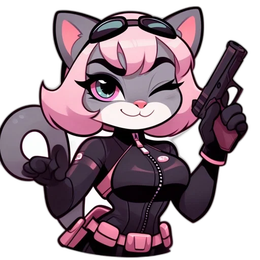 weapon, staff, cyberpunk, cartoon, pixel art, concept art, anthropomorphic, feline transparent PNG cut-out