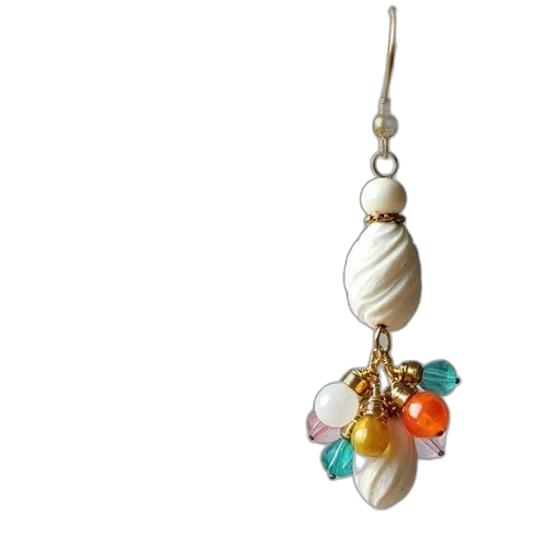 jewelry, pair, white, cowrie, sea, shell, multicolored, glass transparent PNG cut-out