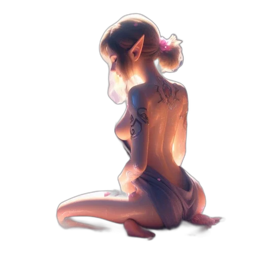 dress, staff, creature, hair, concept art, fantasy art, watercolor, pixel art transparent PNG cut-out