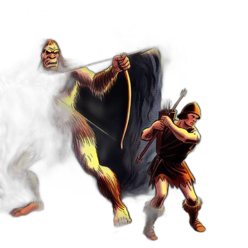 creature, concept art, fantasy art, comic book art, 3d render, fog, fire, cave transparent PNG cut-out