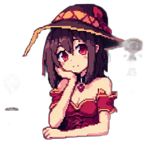 hat, dress, staff, umbrella, pixel art, anime, fantasy art, concept art transparent PNG cut-out