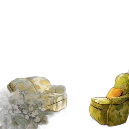 furniture, photorealistic, 3d render, concept art, watercolor, forest, fog, earth tones transparent PNG cut-out