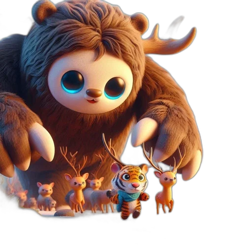 creature, animal, concept art, 3d render, large, furry, antlers, small transparent PNG cut-out