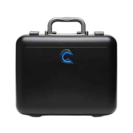 robot, staff, 3d render, concept art, black, rectangular, hard-shell, briefcase transparent PNG cut-out