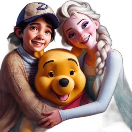 concept art, fantasy art, photorealistic, cartoon, snow, two, children, boy transparent PNG cut-out