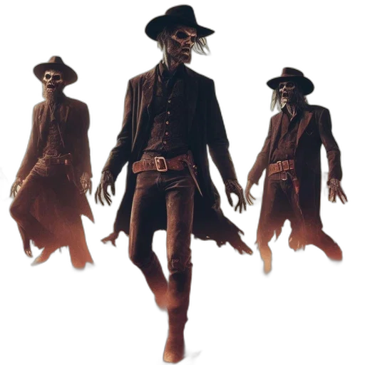 staff, jacket, concept art, 3d render, three, skeletal, cowboy, figures transparent PNG cut-out