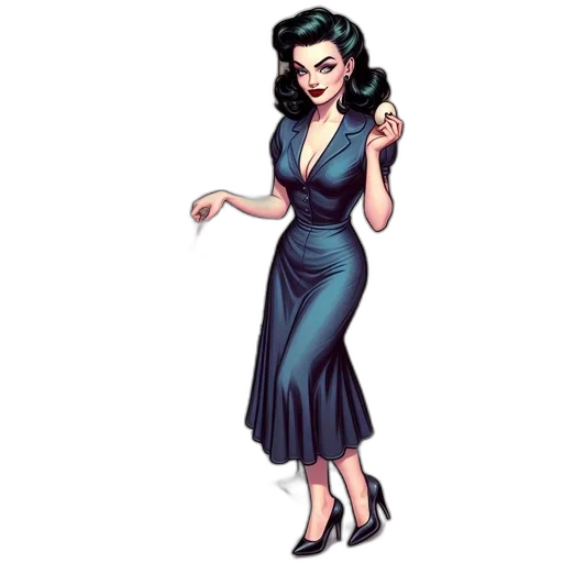 dress, comic book art, cartoon, concept art, pixel art, animated, woman, 1950s-style transparent PNG cut-out