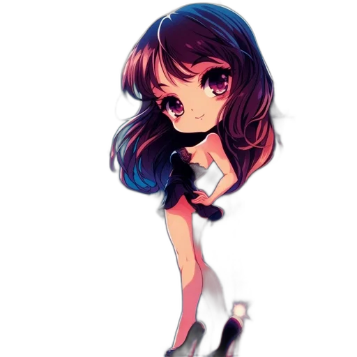 dress, hair, shoes, anime, pixel art, cartoon, watercolor, neon lights transparent PNG cut-out