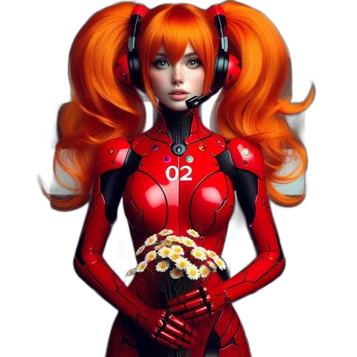 robot, concept art, fantasy art, comic book art, cyberpunk, red, female, character transparent PNG cut-out