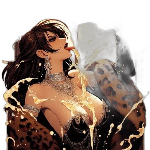 jewelry, dress, comic book art, fantasy art, concept art, photorealistic, fire, neon lights transparent PNG cut-out