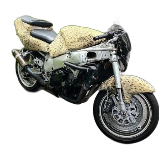 3d render, photorealistic, concept art, earth tones, motorcycle, leopard, print, cover transparent PNG cut-out