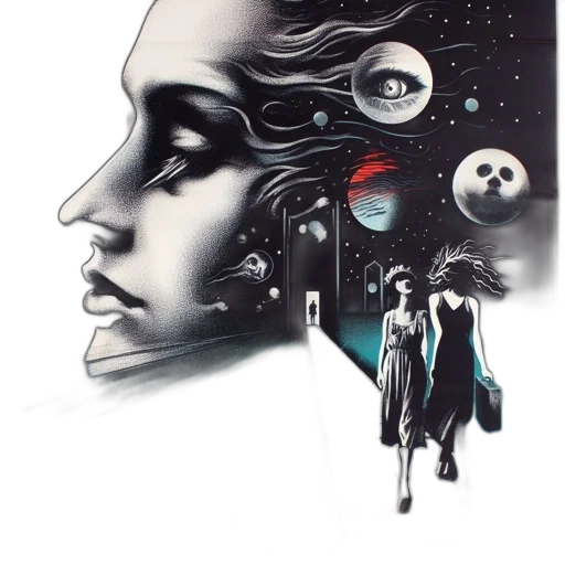robot, concept art, cyberpunk, comic book art, pixel art, outer space, night, monochrome transparent PNG cut-out