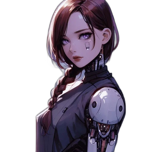 robot, staff, dress, face, cyberpunk, concept art, pixel art, anime transparent PNG cut-out
