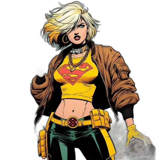 jacket, comic book art, concept art, cartoon, golden, woman, blonde, hair transparent PNG cut-out