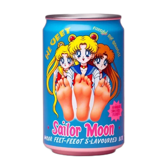 food, vaporwave, anime, sailor, moon-themed, beverage, can, features transparent PNG cut-out