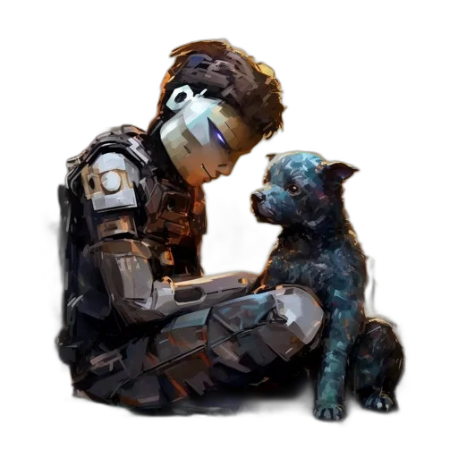 robot, animal, creature, staff, concept art, pixel art, 3d render, fantasy art transparent PNG cut-out