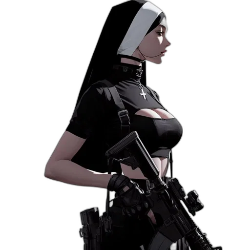 weapon, dress, concept art, cyberpunk, pixel art, 3d render, woman, dressed transparent PNG cut-out