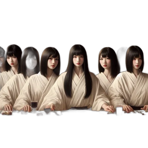 photorealistic, concept art, fantasy art, 3d render, eight, women, white, robes transparent PNG cut-out