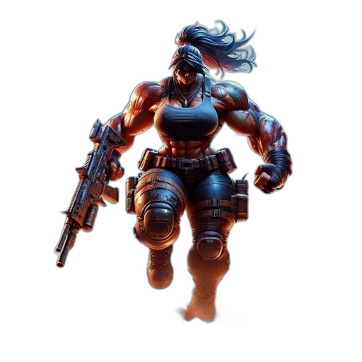weapon, robot, concept art, 3d render, cyberpunk, pixel art, muscular, female transparent PNG cut-out