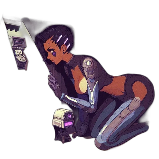 robot, weapon, cyberpunk, concept art, comic book art, cartoon, outer space, neon lights transparent PNG cut-out