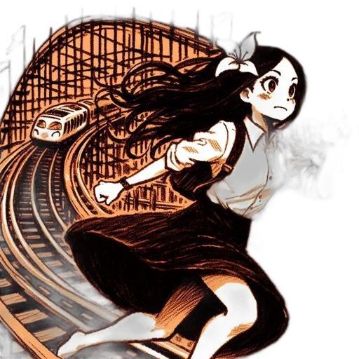 dress, hair, comic book art, concept art, anime, cartoon, monochrome, animated transparent PNG cut-out