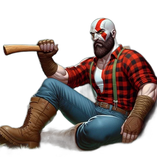 weapon, concept art, comic book art, fantasy art, pixel art, serious, man, axe-lean transparent PNG cut-out