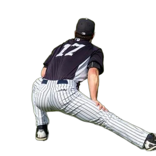 photorealistic, baseball, player, wearing, number, stretches, field transparent PNG cut-out