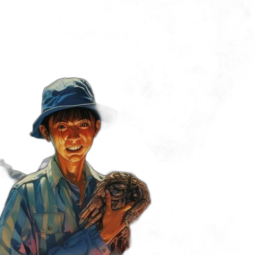 hat, comic book art, concept art, watercolor, photorealistic, rain, underwater, blue transparent PNG cut-out