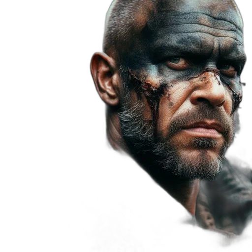 face, photorealistic, concept art, fantasy art, 3d render, close-up, portrait, weathered transparent PNG cut-out