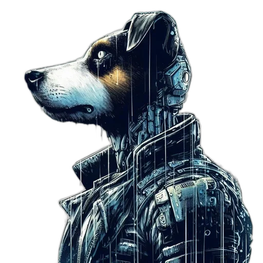 robot, animal, creature, jacket, cyberpunk, concept art, comic book art, pixel art transparent PNG cut-out