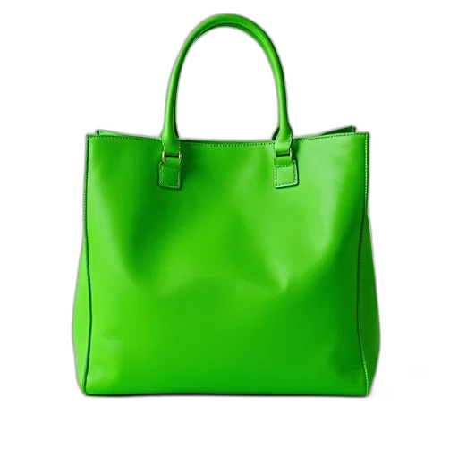 3d render, photorealistic, green, neon, bright, vegan, leather, shopping transparent PNG cut-out
